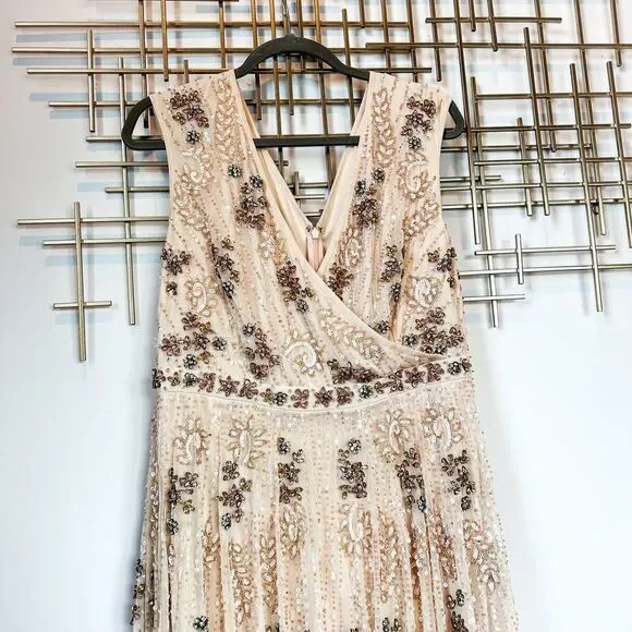 Mac Duggal Embellished Blush Pink Wrap Over Sleeve A-line Gown Dress Size 12 - Picture 4 of 16